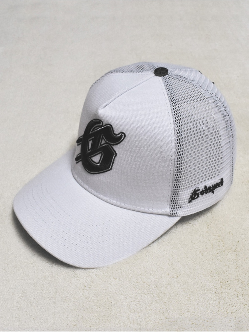 White Mesh Trucker Cap with Embroidered Logo